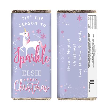 Personalised Unicorn Christmas Milk Chocolate Bar £5.99